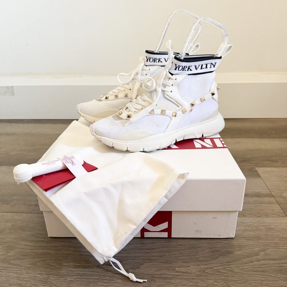 Valentino Garavani White Rockstud High Top Sock Sneakers EU 38 - Picture 3 of 12
